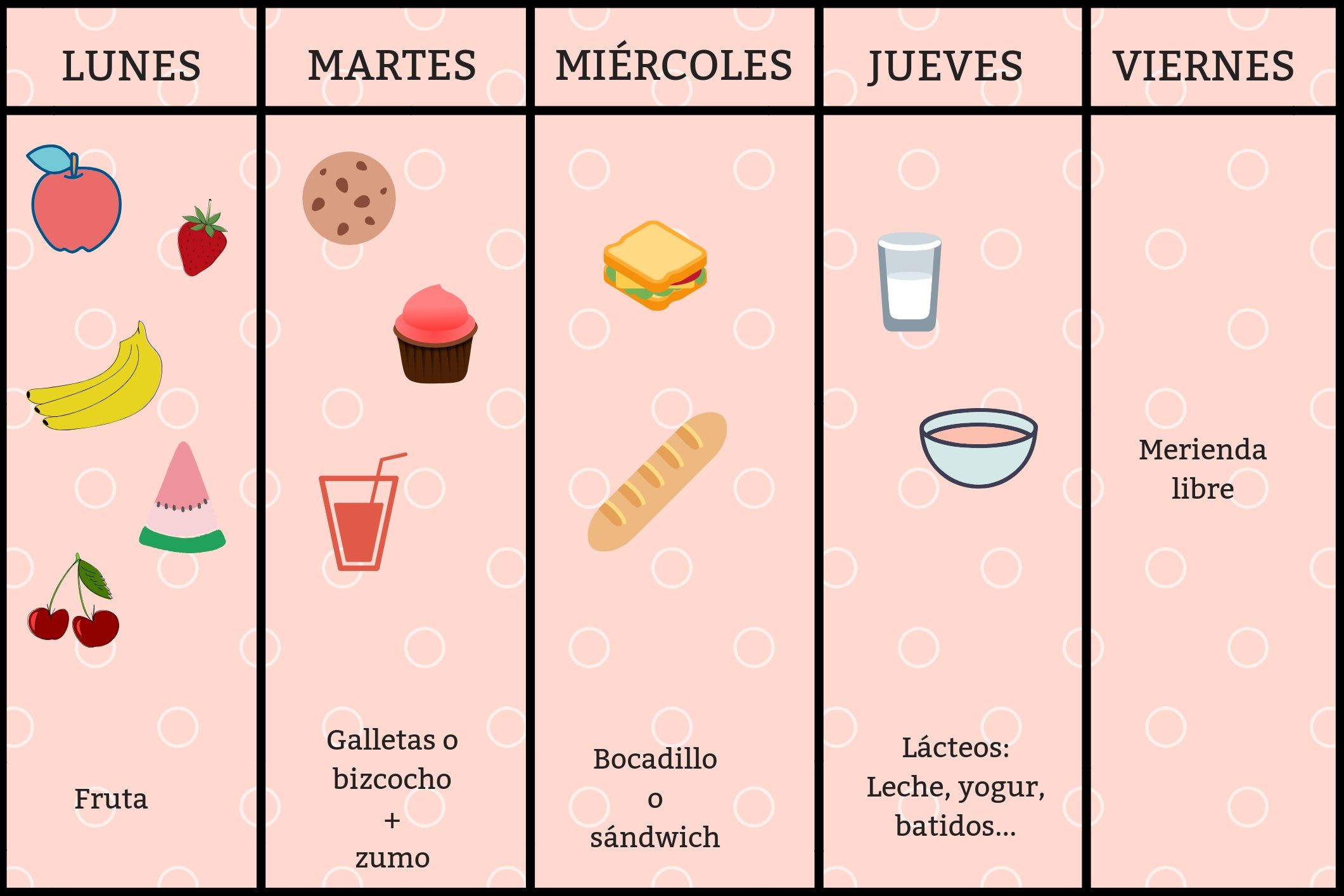 Plan de collation hebdomadaire pour les enfants.
